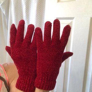 Warm Orange-Red Knit Gloves, size M